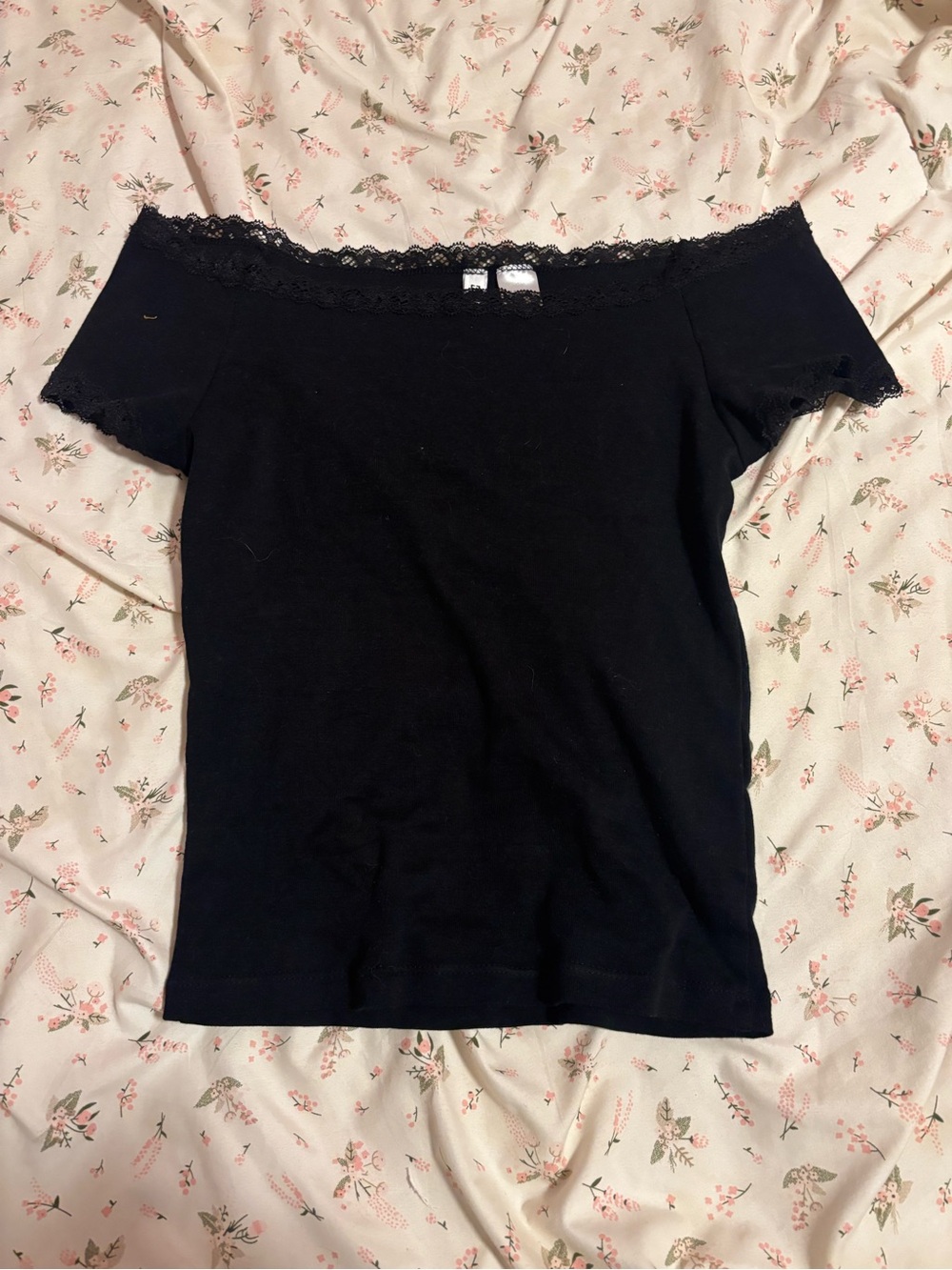 Off-Shoulder Black Lace-Trim Women’s Top